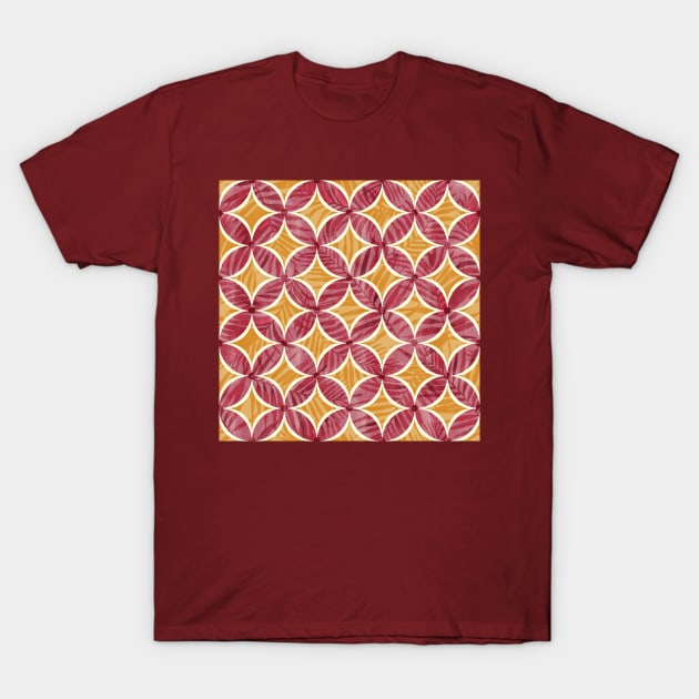 Yellow and Red Sunset Palms Geometry T-Shirt by Carolina Díaz